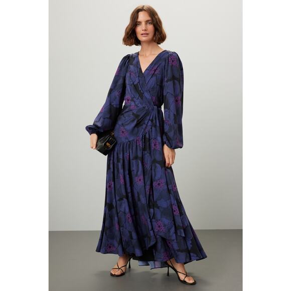 HUTCH Women's Purple Floral Wrap Long Sleeve Lima A-Line Dress Size Extra Large - Picture 2 of 15
